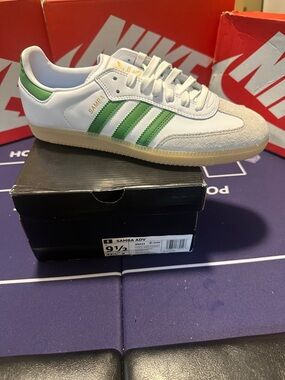 adidas White and Green Samba ADV Sneaker